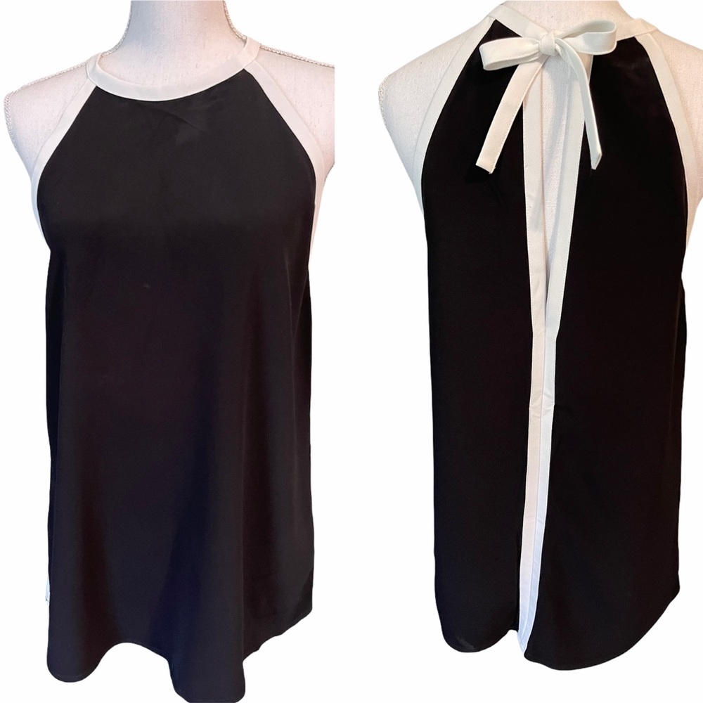 Zara Woman Black Tank with White Piping Detail - M